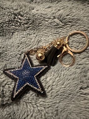 Blue Star Crystal Keychain Charm with Gold Hardware